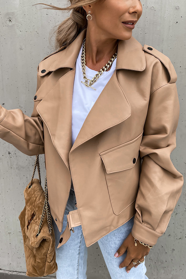 Stylish Leather Lapel Pocket British Style Cropped Jacket-consonak