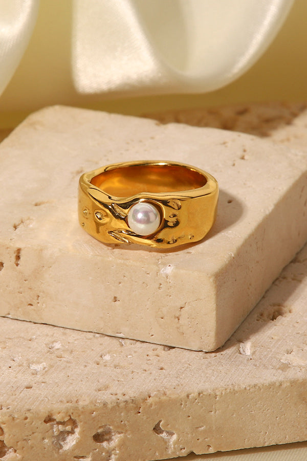 Fashion Gold Plated Stainless Steel Lava Pearl Ring-consonak