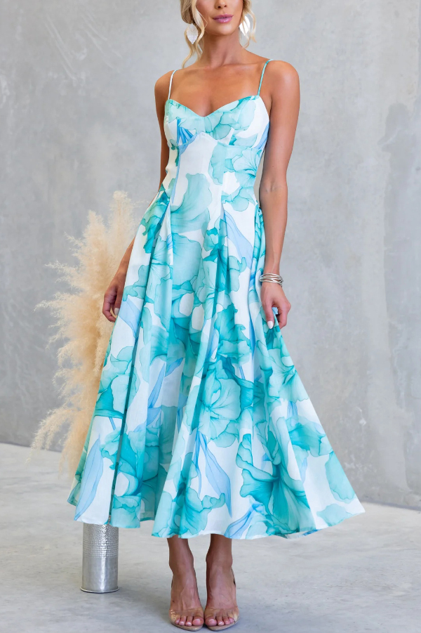 Floral Print Spaghetti Strap Backless Holiday Maxi Dress-consonak