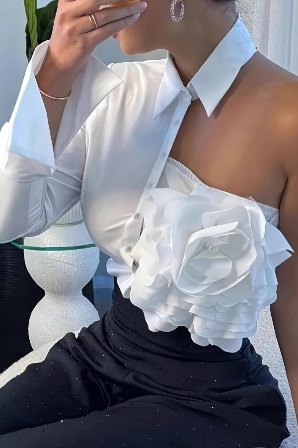 Stylish Three-dimensional Floral Collared Single-sleeve Casual Shirt