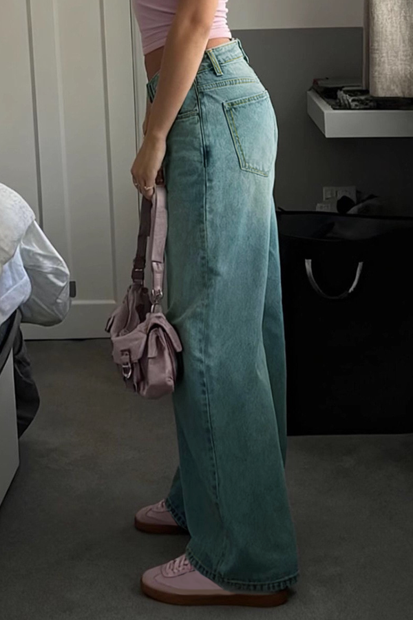 Stylish Casual Pockets Loose Wide-leg Jeans