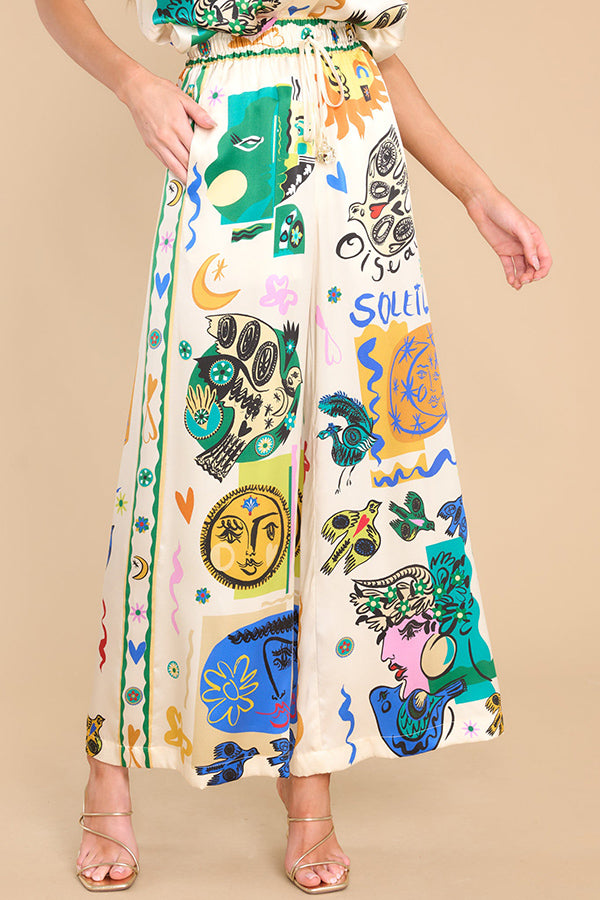 Meralda Unique Print Elastic Waist Pocketed Wide Leg Pants-consonak