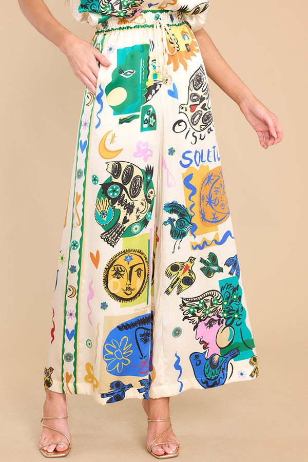 Meralda Unique Print Elastic Waist Pocketed Wide Leg Pants-consonak