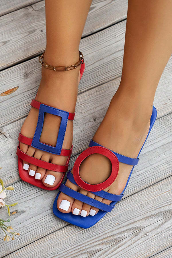 Fashionable and Casual Color-blocked Simple Flat Sandals-consonak
