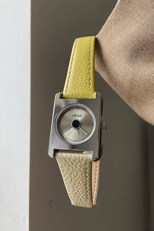 Square Steel Case Dopamine Color Matching Leather Strap Watch-consonak