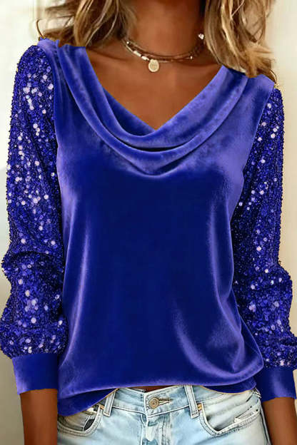 Stylish Velvet Sequin Patchwork Long-sleeved Casual Top-consonak