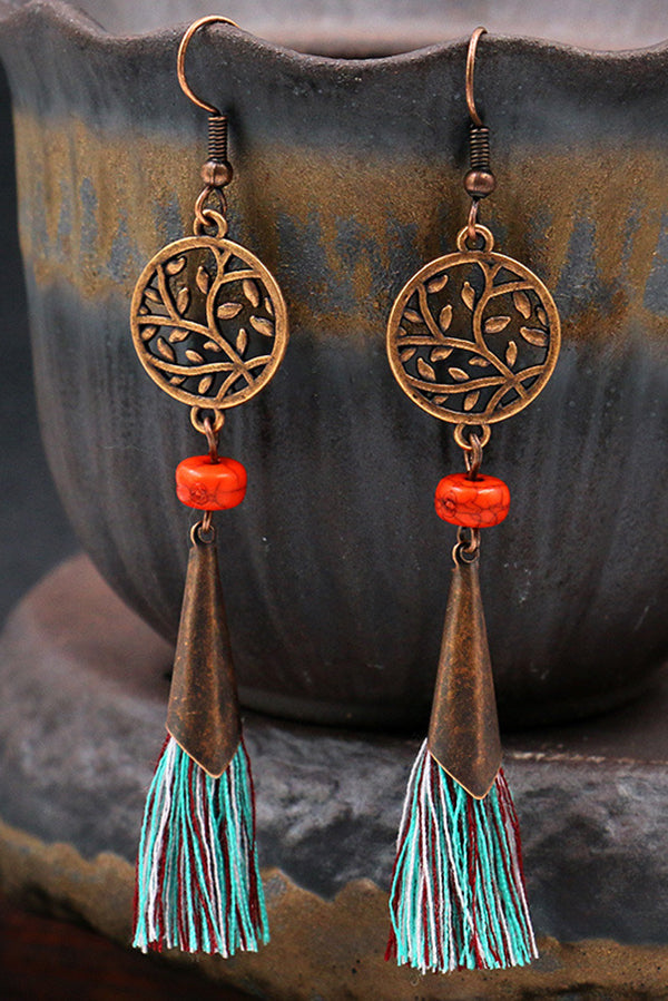 Fashionable Hollow Carved Alloy Tassel Retro Earrings-consonak