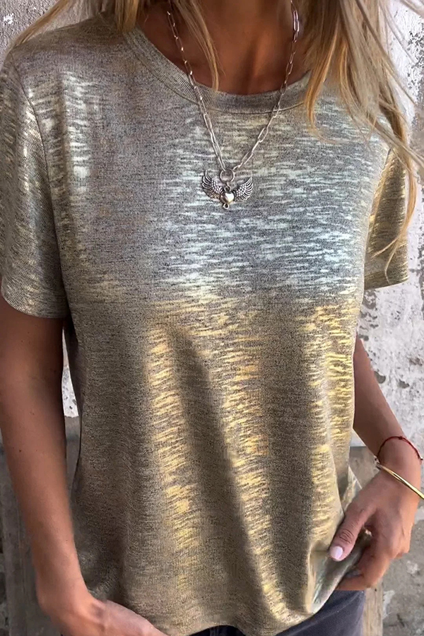 Fashionable Bronzing Round Neck Short-sleeved T-shirt-consonak