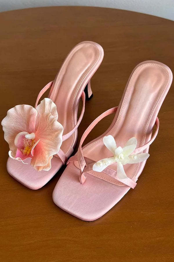 Fashion Asymmetric Flower Stiletto Sandals-consonak