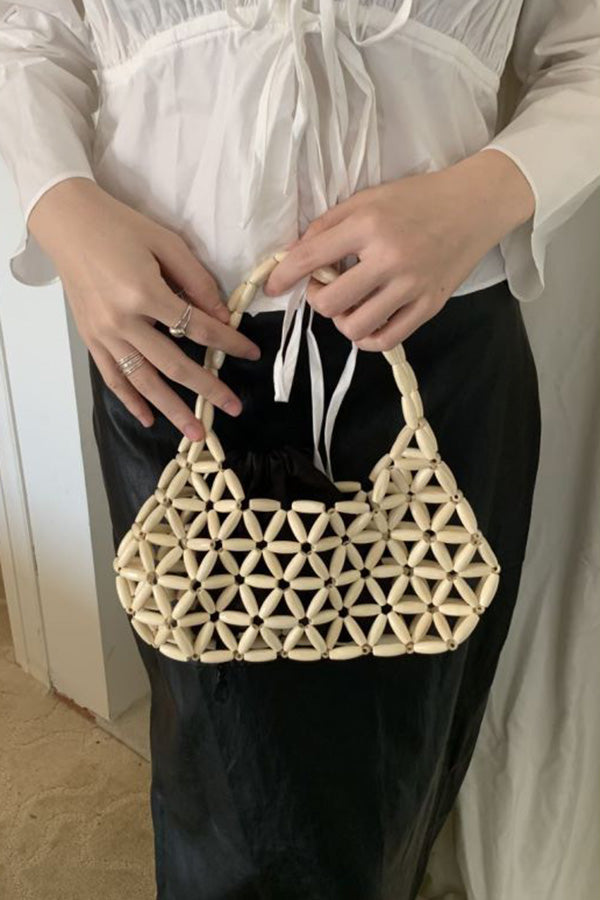 Wood Beaded Cutout Tote Bag-consonak