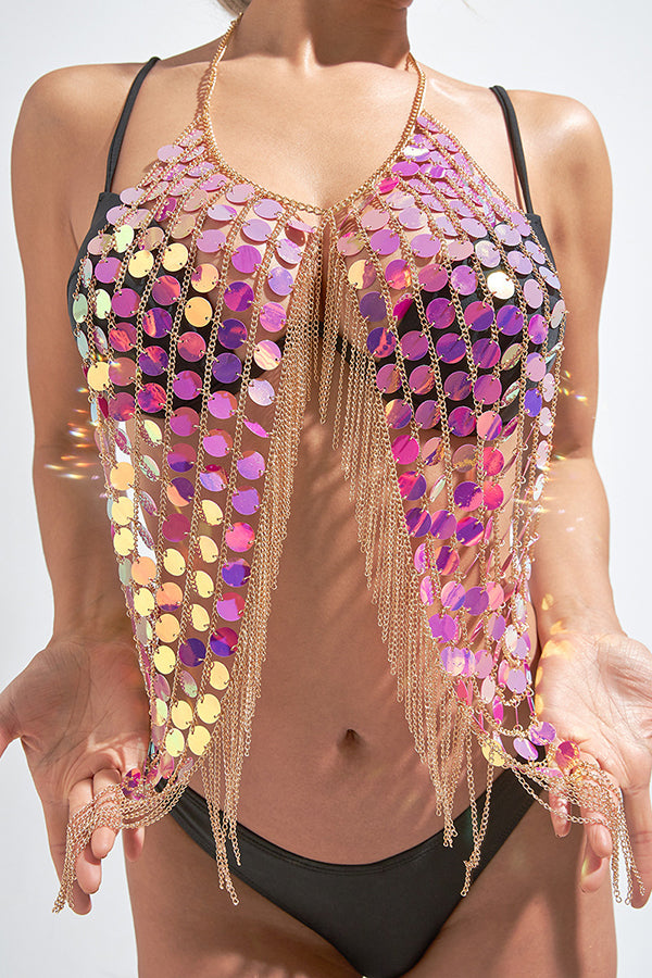 Sequin and Tassel Chest Chain-Consonak
