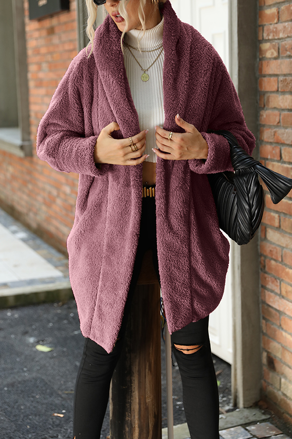Solid Color Double-faced Velvet Casual Loose Long Coat-consonak