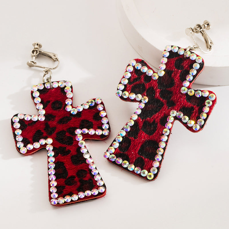 Exaggerated Cross Personality Leopard Print Earrings | Consonak