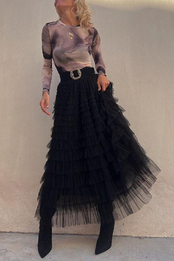 Be Your Own City Queen Tiered Elastic Waist Tulle Maxi Skirt | Consonak
