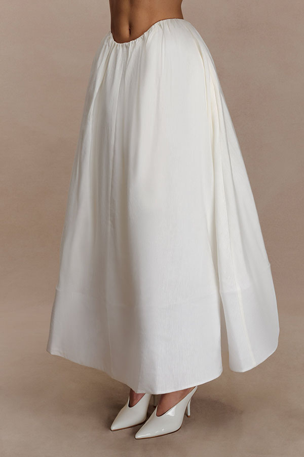 Greta Linen Blend Bra-style Gathered Long Sleeve Crop Shirt and Mid Rise Pocket Umbrella Skirt Set-consonak