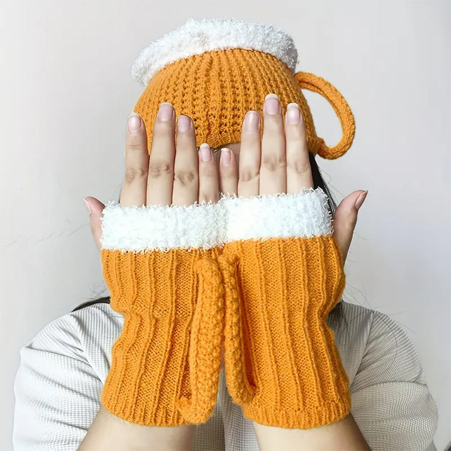 3D Beer Mug Shape Knitted Half Finger Gloves | Consonak