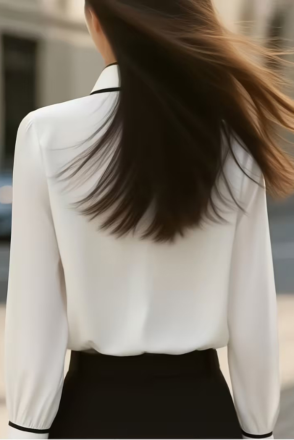 Stylish Color-blocked Collared Long-sleeved Casual Button-down Shirt