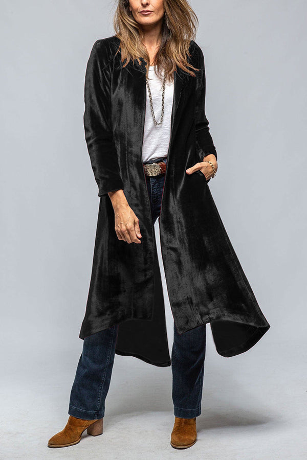 Vintage Velvet Long Loose Pocket Slit Coat | Consonak