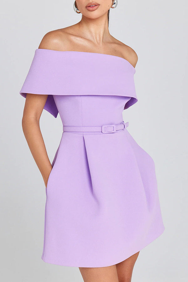 Elegant Evening Lapel Bandeau Removable Belt Pocketed Mini Dress | Consonak