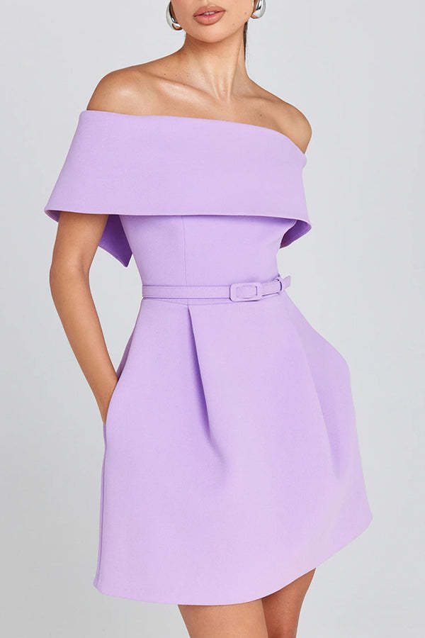 Elegant Evening Lapel Bandeau Removable Belt Pocketed Mini Dress-consonak