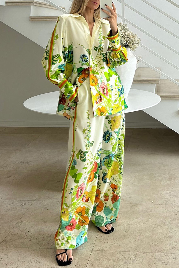 Antibes Satin Floral Print Back Tie-up Button Down Oversized Blouse-consonak