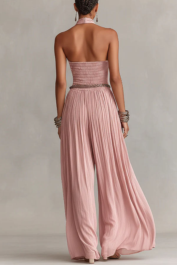 Bohemian Halter Neck Wide-Leg Jumpsuit-Consonak