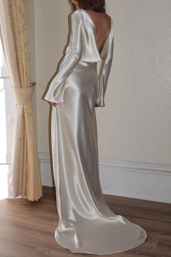 Pearl Eden Satin Back Open Cowl Neck Gown Maxi Dress-consonak