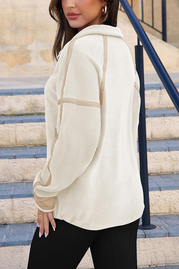 Stylish Color-blocked Trim Loose Casual Pocket Sweatshirt-consonak