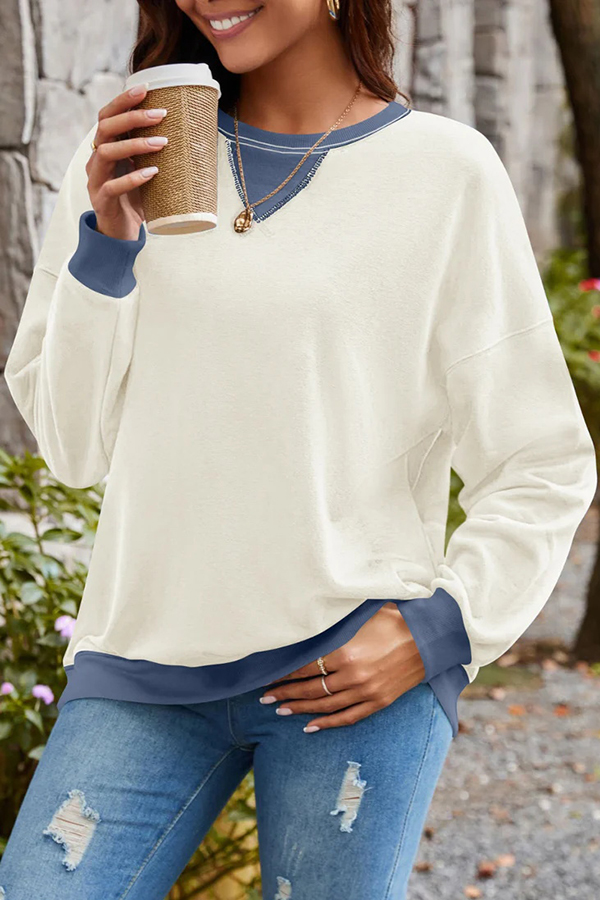 Fashionable Contrasting Color Loose Long-sleeved Casual Sweatshirt-consonak