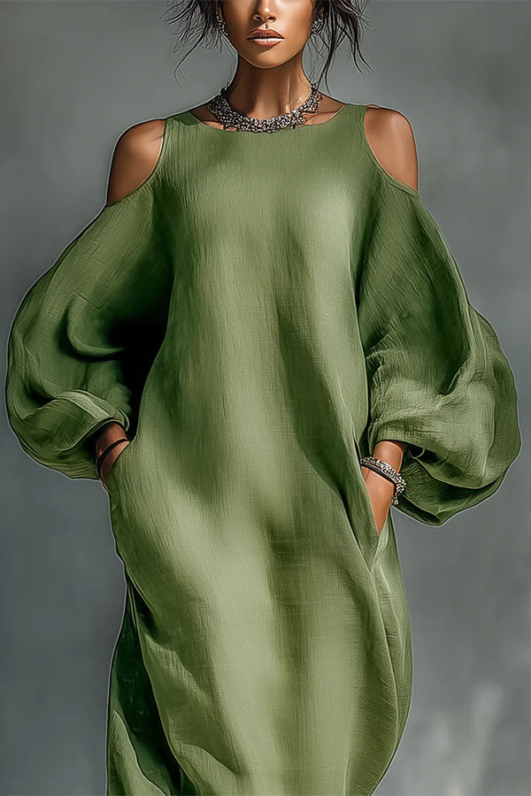 Elegant Off-the-Shoulder Lantern Sleeve Long Dress-Consonak