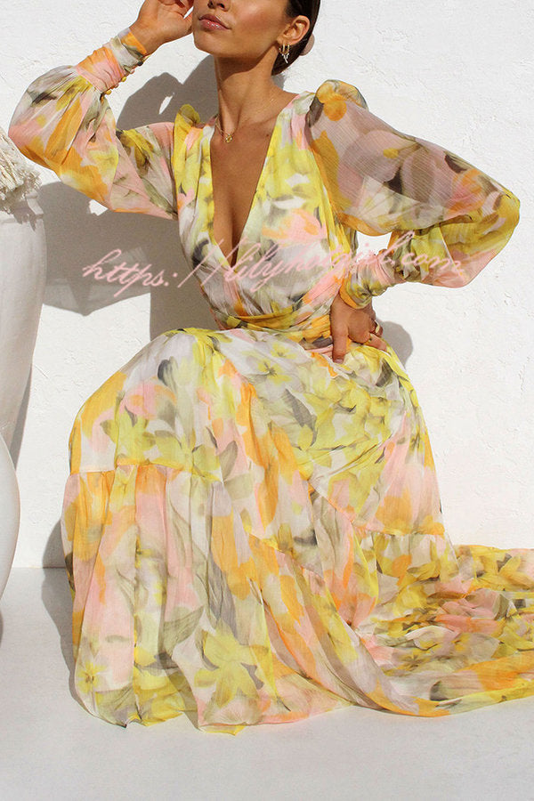 Olena Abstract Floral Balloon Sleeves Maxi Dress-consonak