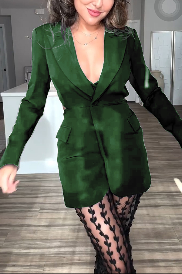 Queen Temperament Button Up Long Sleeve Backless Lapel Blazer-consonak