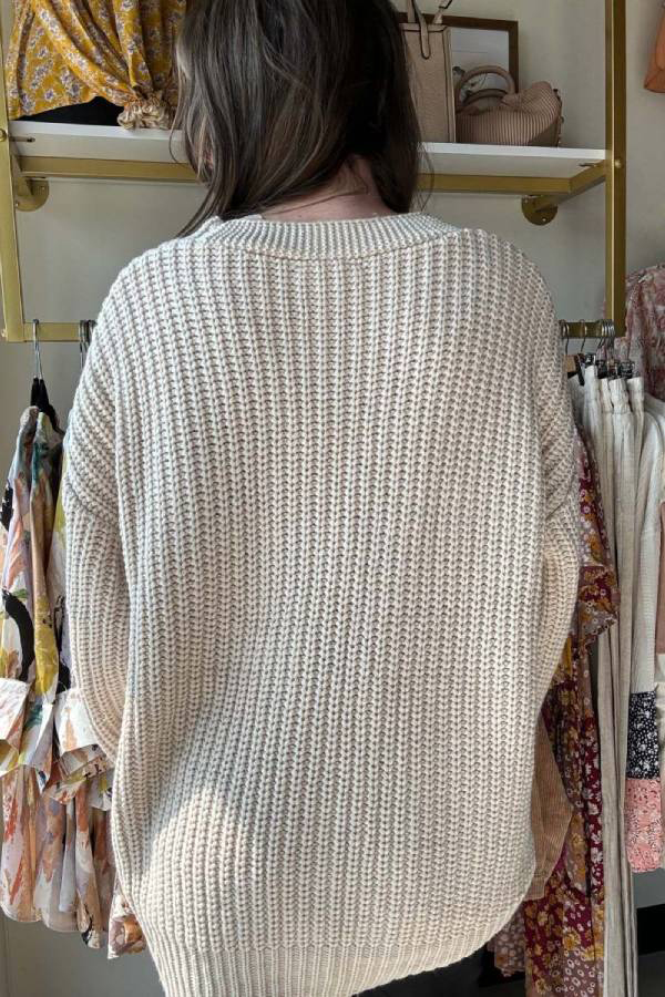 Fashionable Loose Spliced ​​denim Pocket Knitted Sweater Cardigan-consonak