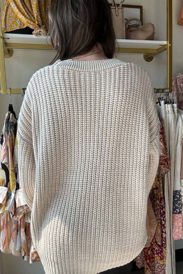 Fashionable Loose Spliced ​​denim Pocket Knitted Sweater Cardigan-consonak