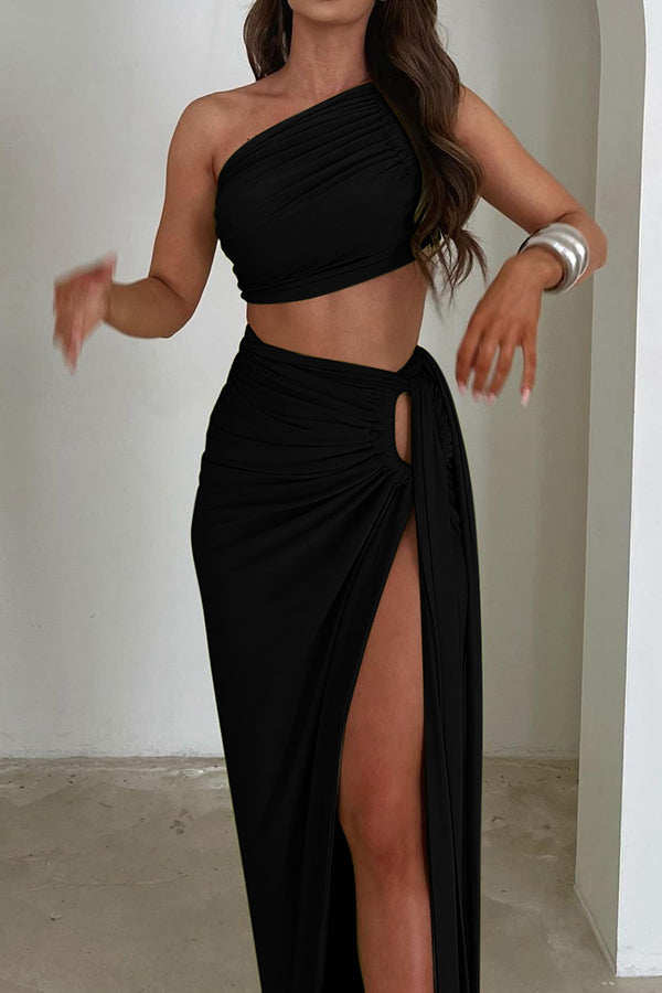 Sexy Backless Bandeau Top and Slim Slit Skirt Set-consonak