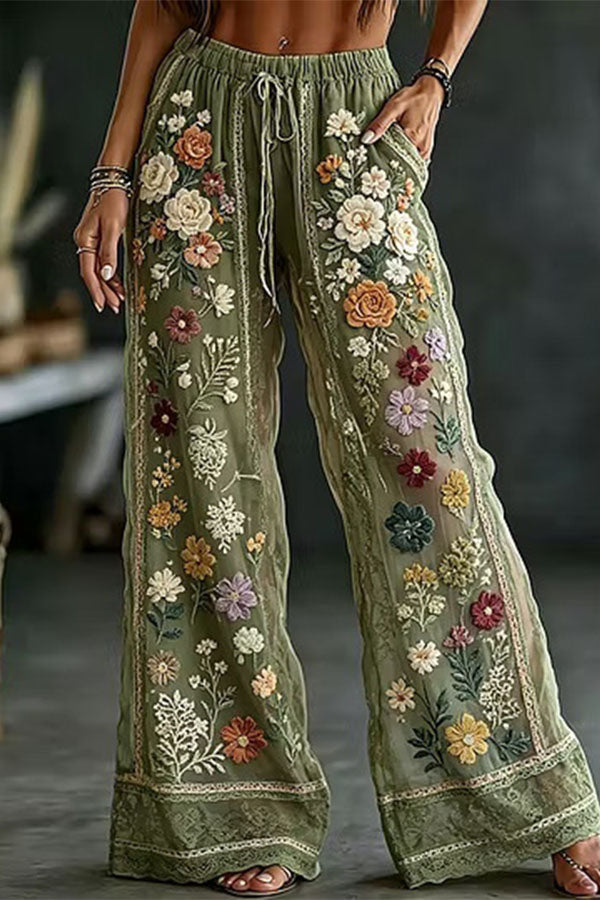 Halloween Dark-themed Printed Wide-Leg Pants-Consonak