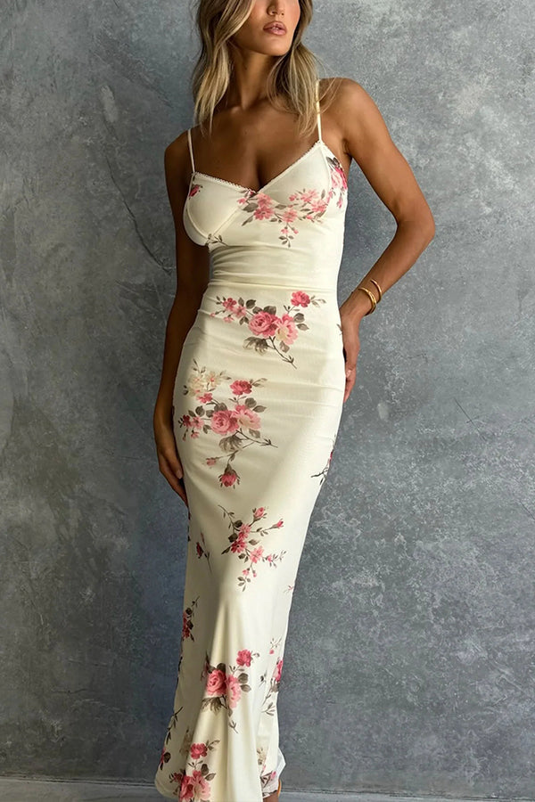 Reveling in The Unknown Floral Print Slip Stretch Maxi Dress-consonak