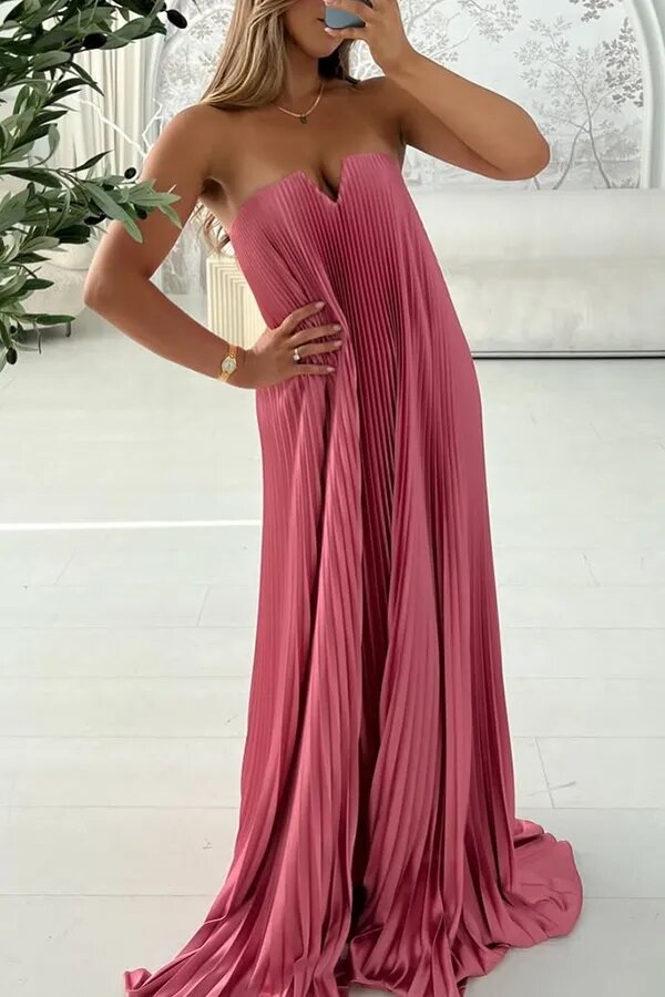 Darling Moment Satin Fabric Off Shoulder V-neck Asymmetric Hem A-line Maxi Dress