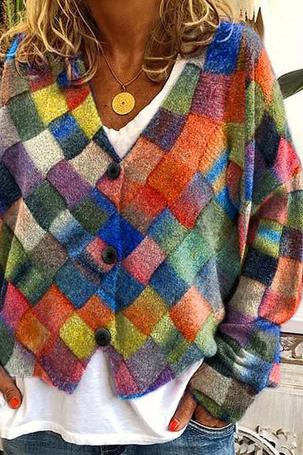 Knitted Long Sleeved Cardigan with Fun Printed Buttons-consonak