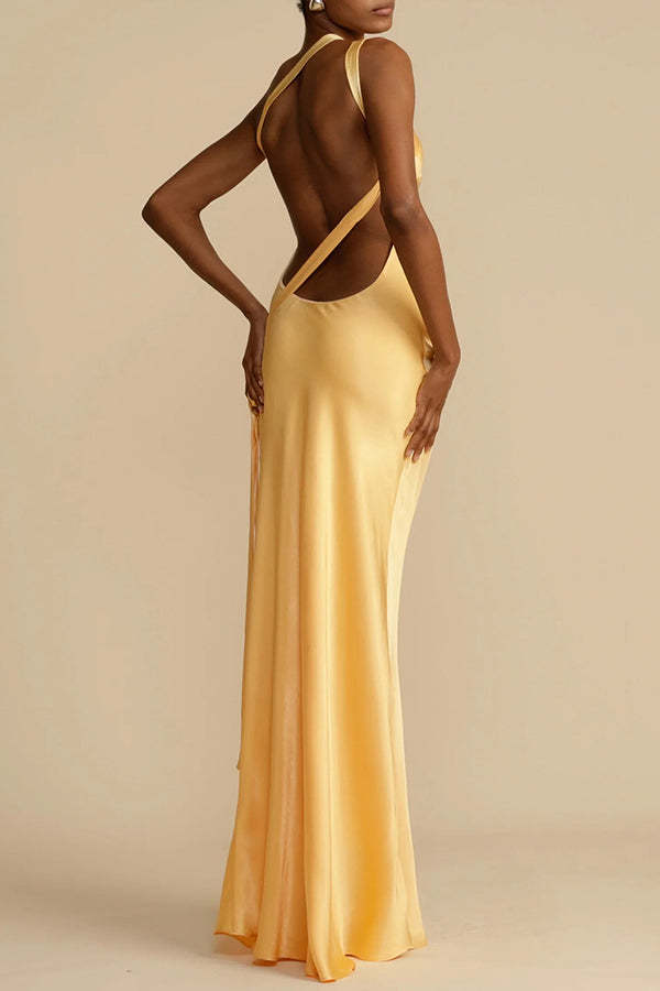 Moonlit Soiree Satin Asymmetrical One Shoulder Backless Strap Maxi Dress-consonak
