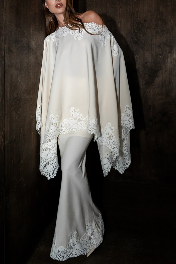 Like A Swan Satin Lace Trim High Rise Elastic Waist Drape Maxi Skirt | Consonak