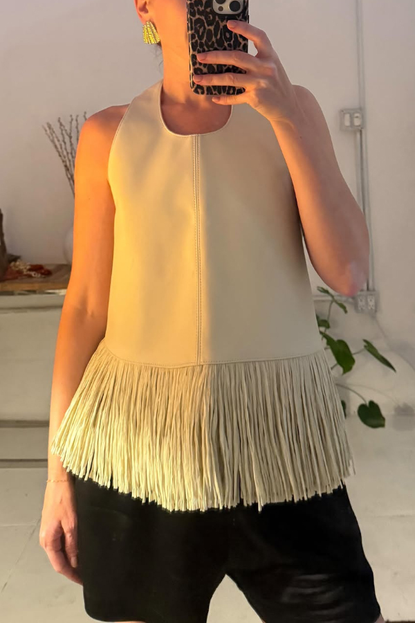 Stylish Halter Neck Sleeveless Leather Tassel Loose Top | Consonak