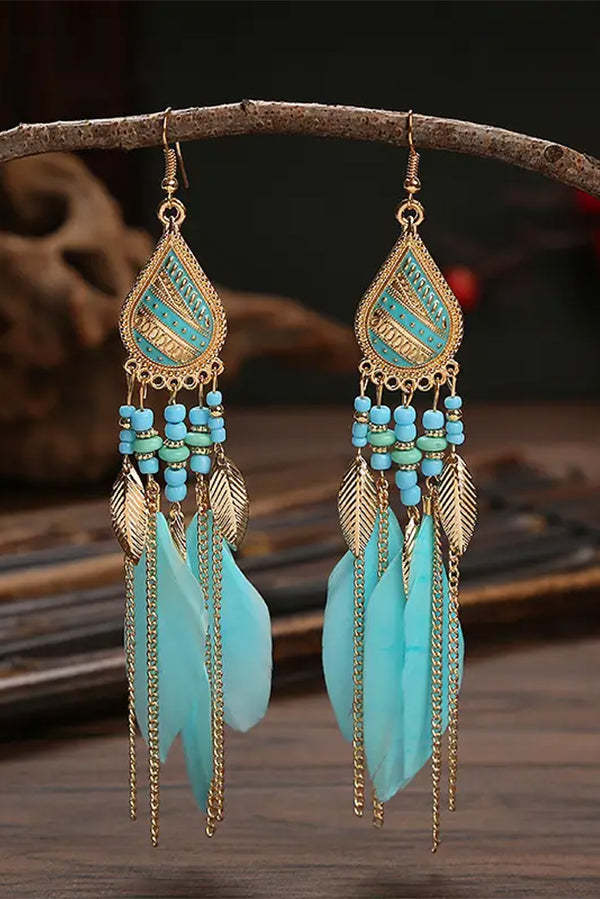 Boho Vintage Colorful Feather Tassel Dangle Drop Earrings-consonak