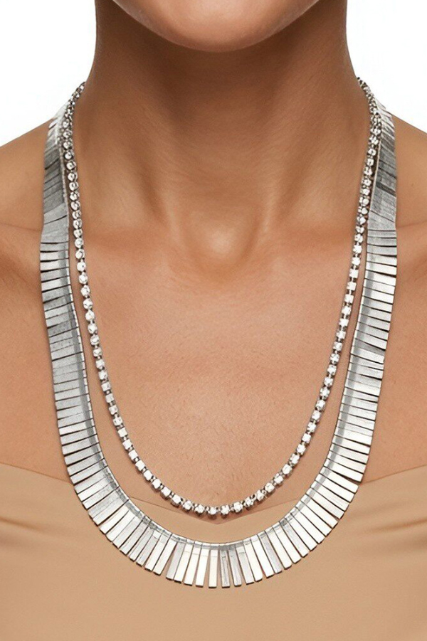 Fashionable Multi-layered Metal Necklace with Full Diamonds-consonak