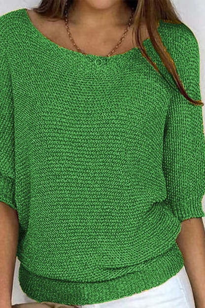 Crew Neck Knitted Half Sleeve Sweater-consonak