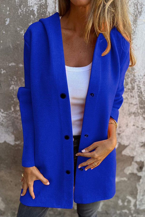 Solid Color Casual Long Sleeve Single Breasted Hooded Jacket-consonak