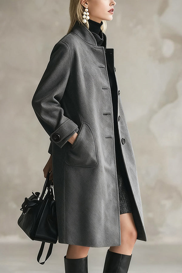 Stylish Long-sleeved Button-down Casual Long Coat-consonak