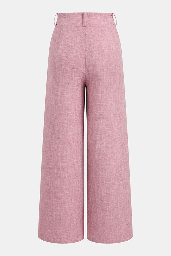 City Outfit Linen Blend Metal Button Halter Vest and Pocket Wide Leg Pants Set | Consonak
