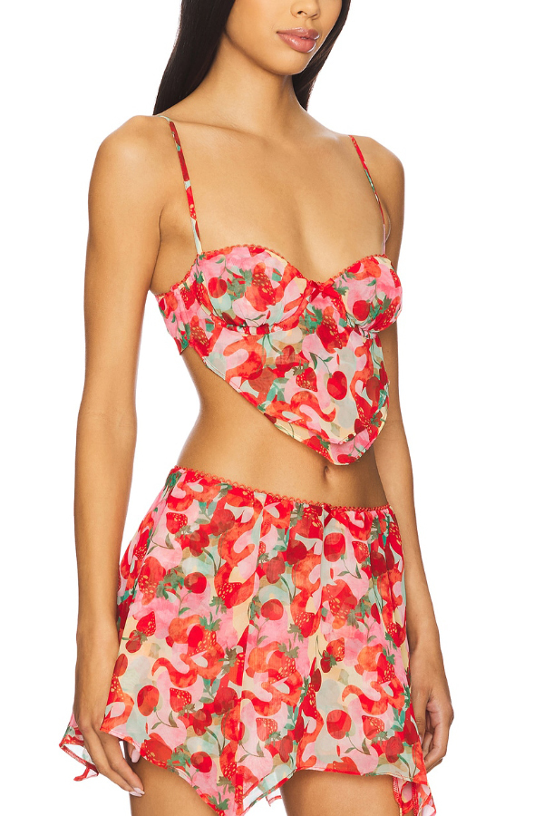 Fruit Print Back Tie Fitted Tank Top