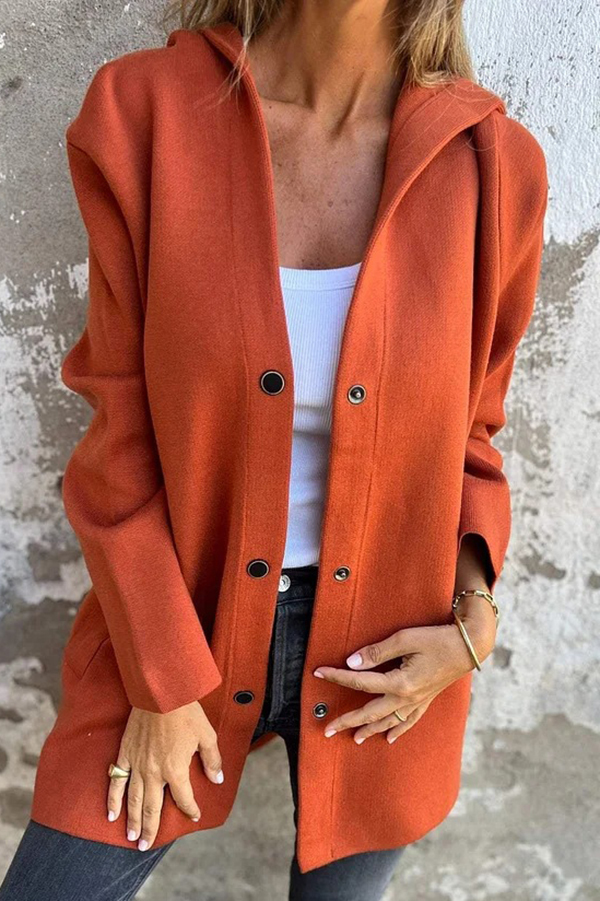 Solid Color Casual Long Sleeve Single Breasted Hooded Jacket-consonak